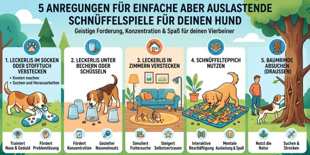 Infografik: Anregungen für Schnüffelspiele für deinen Hund