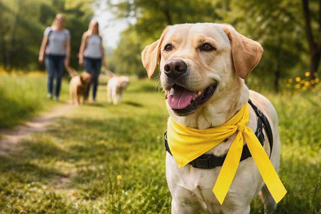 Die Initiative Gelber Hund bzw Yellow Dog ist sinnvoll, wenn dein Hund abstand braucht. Nutze die gelge Schleife bzw das gelbe Halstuch 